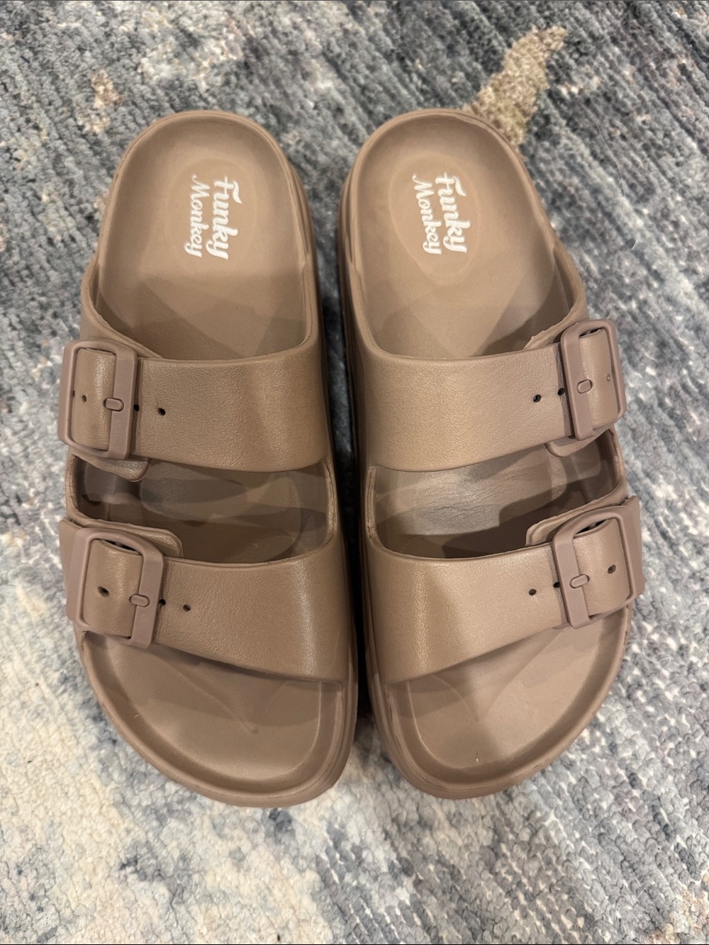 Women's Taupe Double-Buckle Slide Sandals